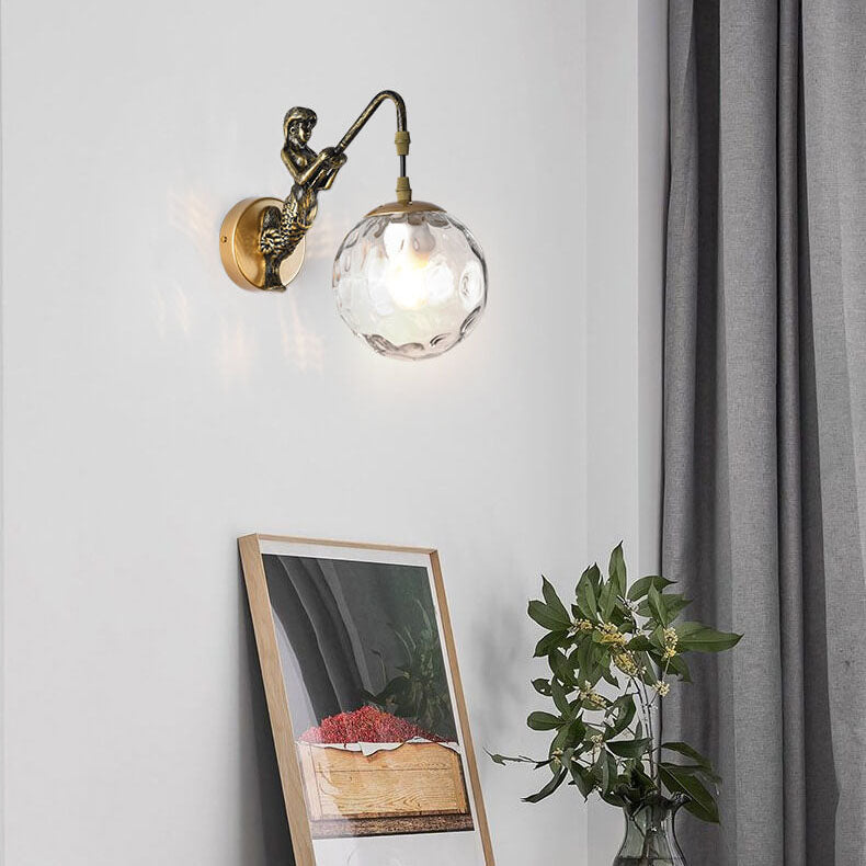 Frendorf | MermaidGlow Vintage Wandleuchte | Rustikale Wandlampe mit Kugelglas | Einzigartiges Dekolicht