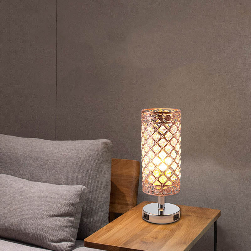 Frendorf | LustraTouch Tischlampe | Zylindrischer Metallschirm | USB-Ladefunktion & Touch-Schalter | Moderne 1-Licht LED Leuchte