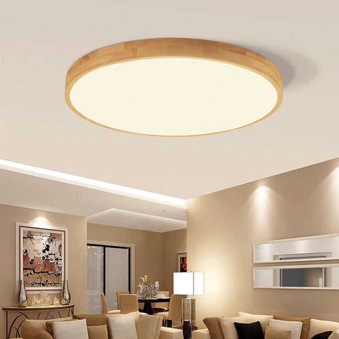 Frendorf | WoodGlow Runde LED Deckenleuchte | Ultra-Dünn | Massivholz | Skandinavisches Design für Wohnräume