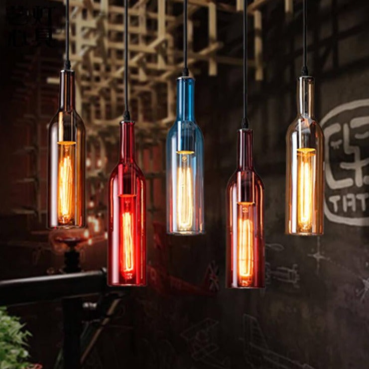 Frendorf | VinoLux Antik Glas Pendelleuchte | Weinflaschen Design | Vintage Beleuchtung für Esszimmer & Küche
