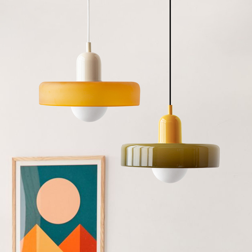 Frendorf |  Pendelleuchte aus farbigem Glas | Elegante Hängeleuchte im Bauhaus-Stil | Designlampe für Wohnzimmer & Esszimmer