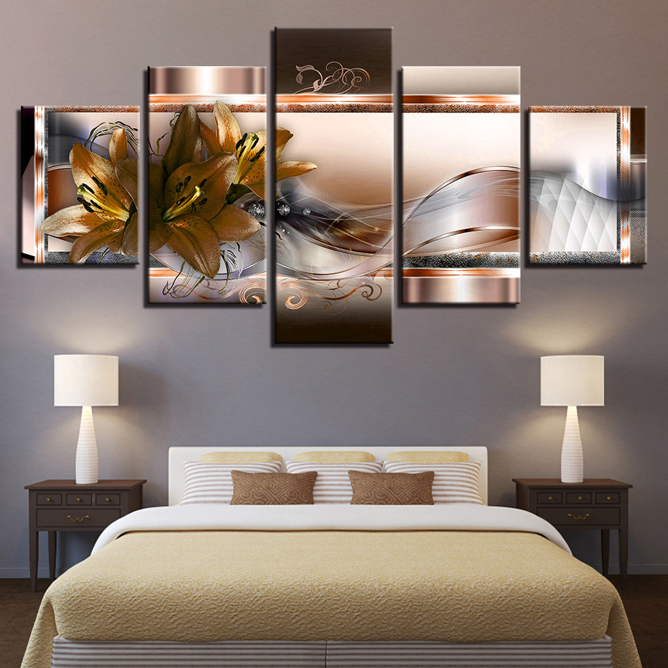 Crisp Orange Lilien 5 Teile - Leinwand Wandkunst Malerei