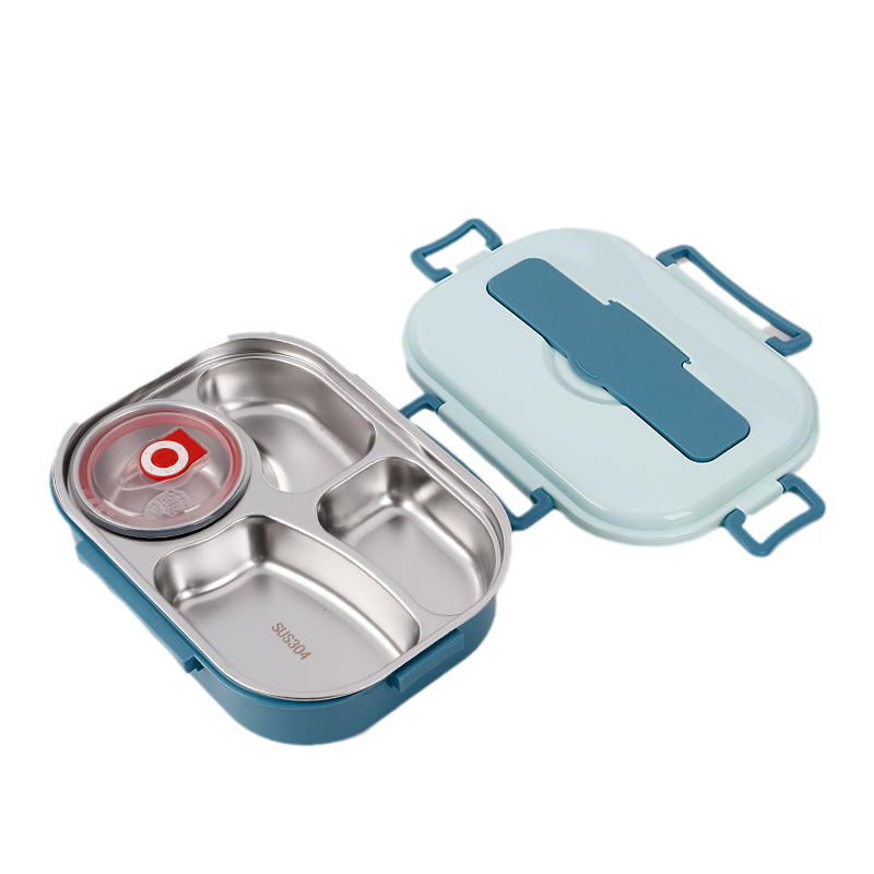 Frendorf | Thermo-Lunchbox aus Edelstahl – innen aus Edelstahl – 3 oder 4 Fächer mit Suppenschüssel – Wanduhr