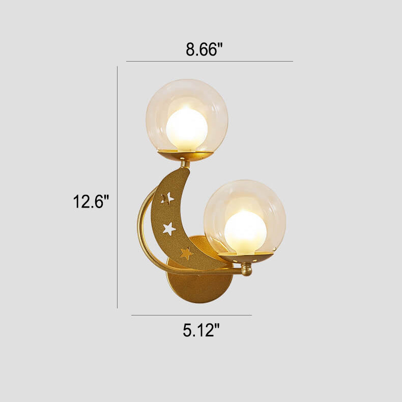 Frendorf | Asterovia DuoGlow Wandleuchte | Nordisches Design | Glas-Kugelschirme | 2-flammig | Mond- & Sternenmotiv