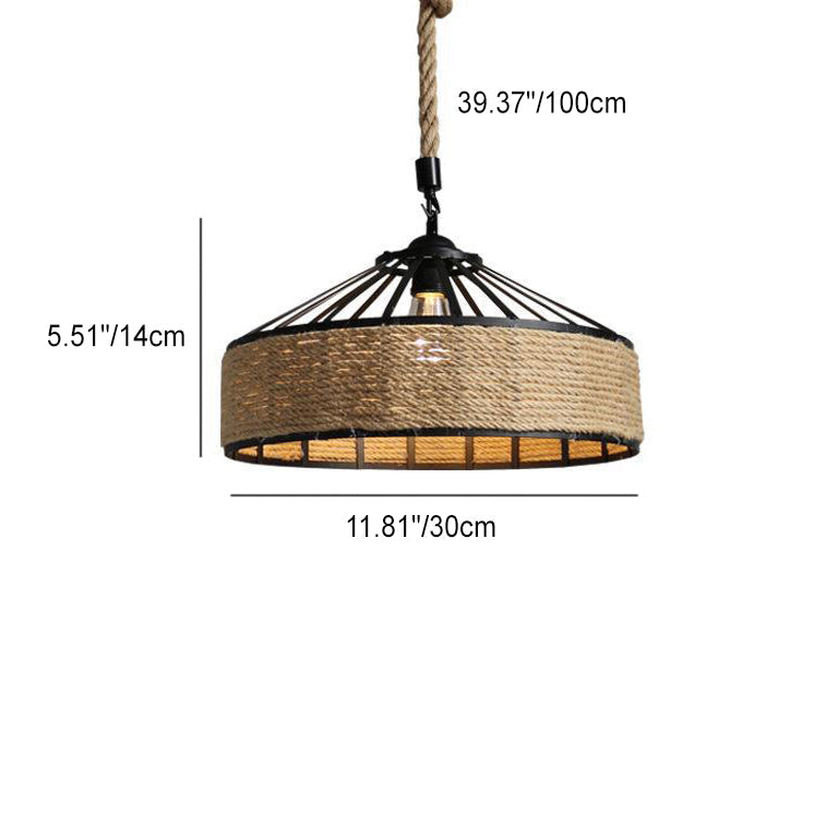 Frendorf | LumeLash Vintage Hängeleuchte | Rustikales Eisen & Hanfseil Design | 1-Flammige Pendelleuchte für Wohnzimmer