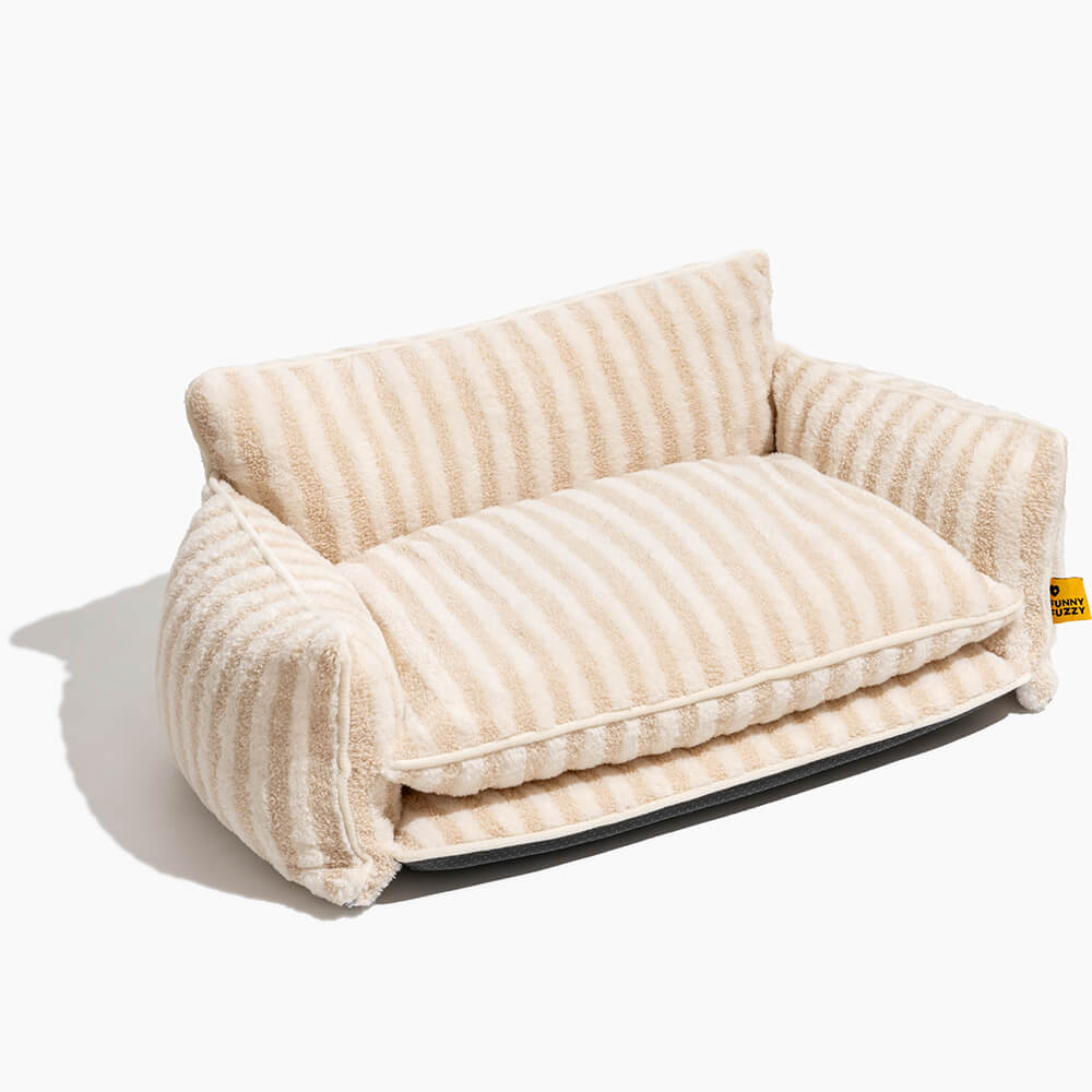Bettdecke - Trendy gestreifte Kunstlammwolle doppellagiges Hunde- und Katzensofa-Bett