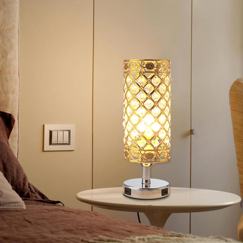 Frendorf | LustraTouch Tischlampe | Zylindrischer Metallschirm | USB-Ladefunktion & Touch-Schalter | Moderne 1-Licht LED Leuchte