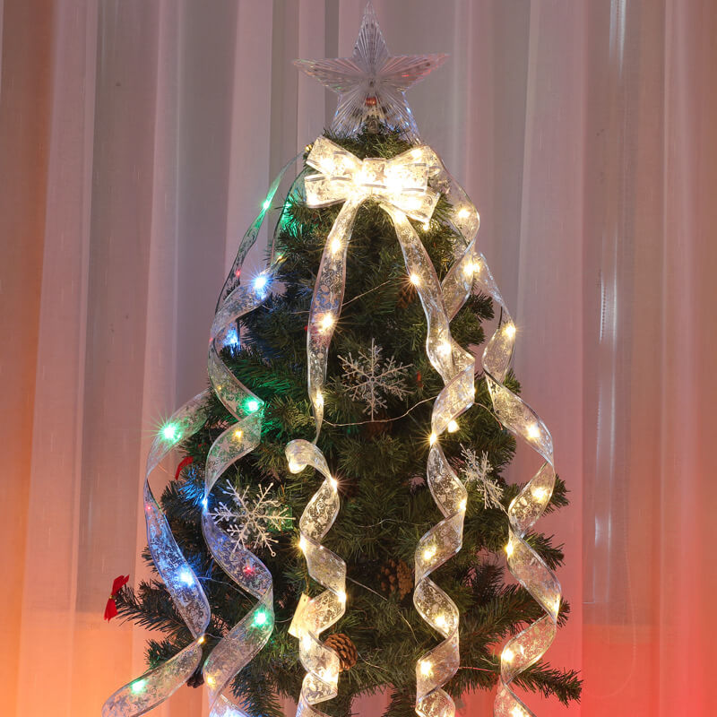Frendorf | RibbonLustre LED Lichterkette | Weihnachtsbaum-Deko | Geschenkband-Design | Farbige & Warmweiße Beleuchtung