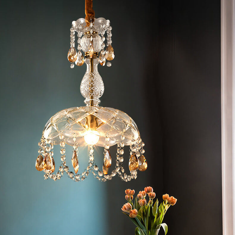 Frendorf | CrystalVive Pendelleuchte | Luxus Kristallkuppel | Moderne 1-Licht Hängelampe | Elegante Beleuchtung für Zuhause