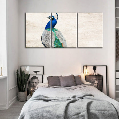 Rockiges Elegantes Pfau-Leinwand Wandkunst Gemälde 3 Teile