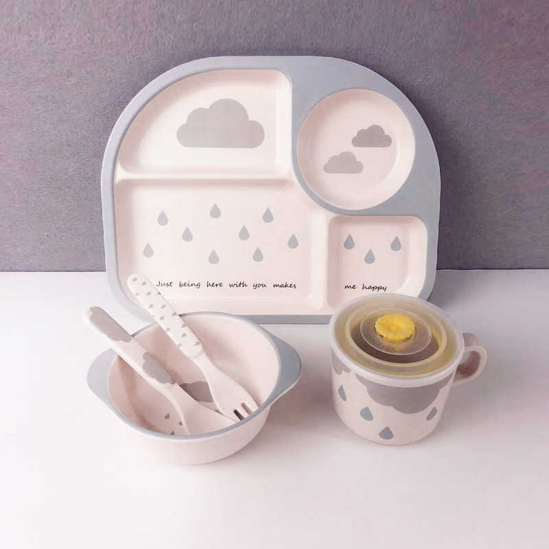 Frendorf | Baby Geschirrset mit Wolkenmotiv – Teller, Schüssel, Becher & Besteck für Kinder