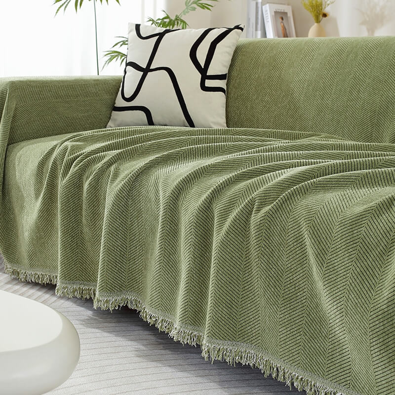 Chenille-Decke Fischgrat Quaste Sofaüberwurf