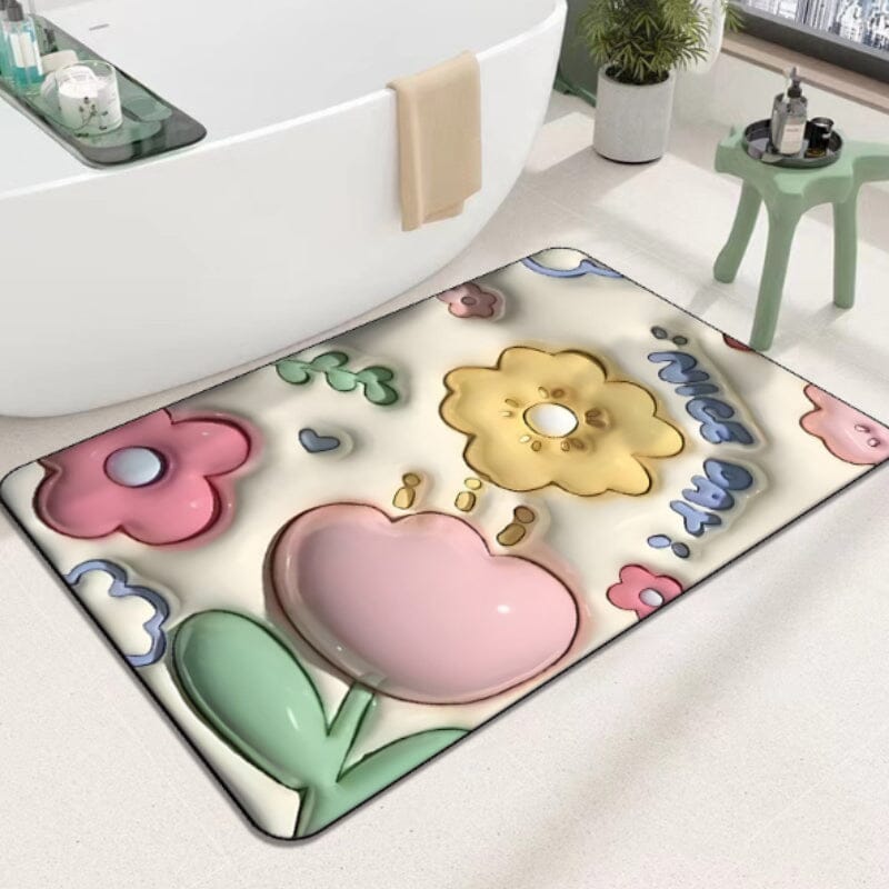 Frendorf | FloraSoft 3D Blumen Badezimmermatte | Saugstark & Rutschfest | Weiche Fußmatte für Wohlfühlmomente