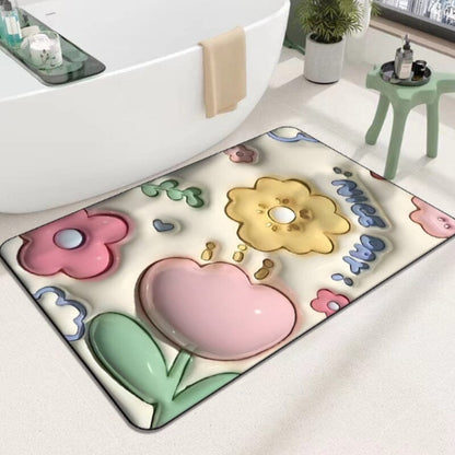 Frendorf | FloraSoft 3D Blumen Badezimmermatte | Saugstark & Rutschfest | Weiche Fußmatte für Wohlfühlmomente