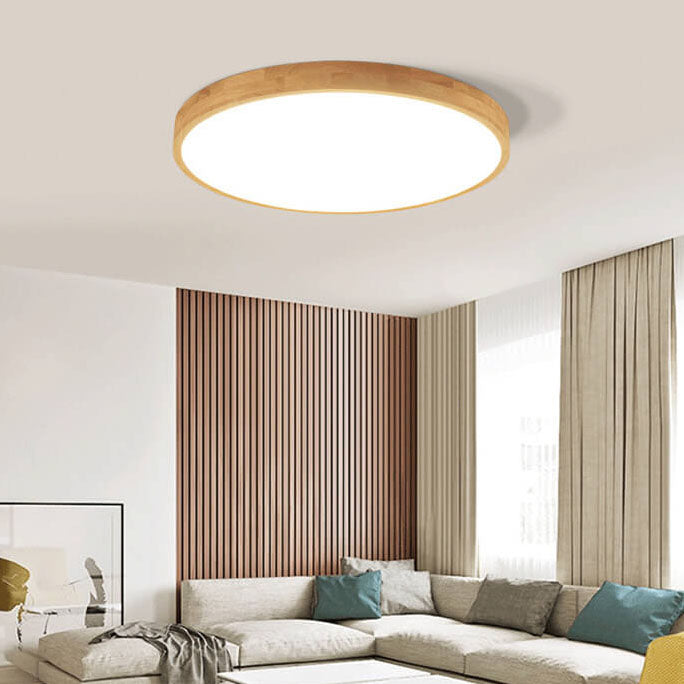 Frendorf | WoodGlow Runde LED Deckenleuchte | Ultra-Dünn | Massivholz | Skandinavisches Design für Wohnräume