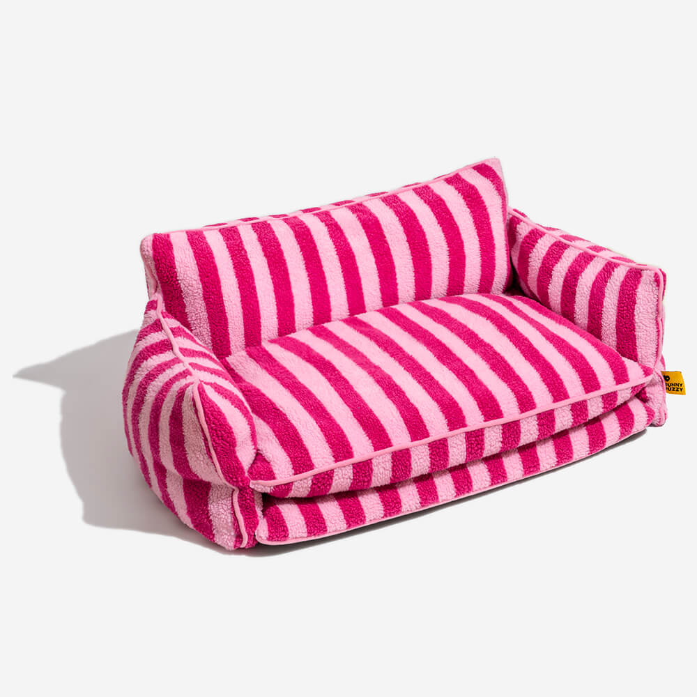 Bettdecke - Trendy gestreifte Kunstlammwolle doppellagiges Hunde- und Katzensofa-Bett
