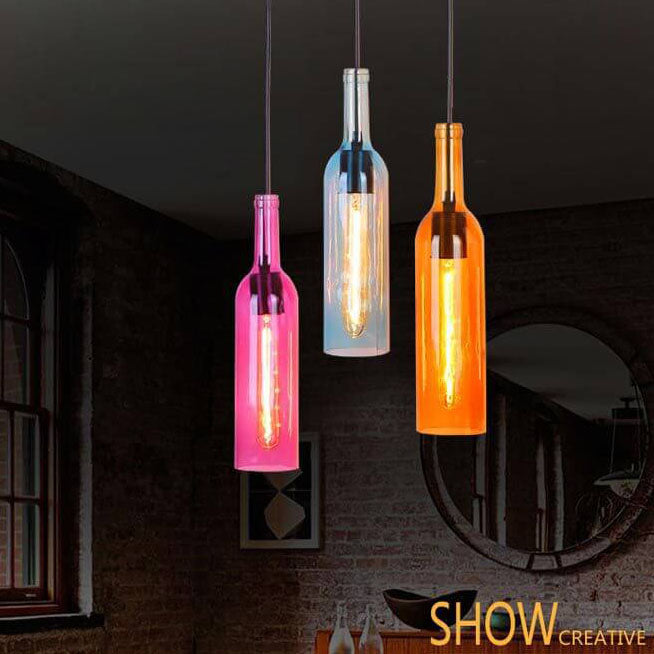 Frendorf | VinoLux Antik Glas Pendelleuchte | Weinflaschen Design | Vintage Beleuchtung für Esszimmer & Küche