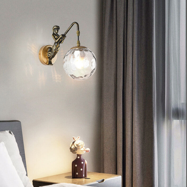 Frendorf | MermaidGlow Vintage Wandleuchte | Rustikale Wandlampe mit Kugelglas | Einzigartiges Dekolicht