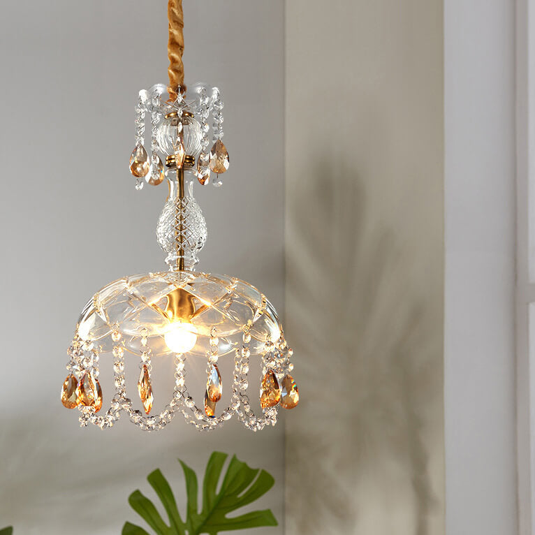 Frendorf | CrystalVive Pendelleuchte | Luxus Kristallkuppel | Moderne 1-Licht Hängelampe | Elegante Beleuchtung für Zuhause