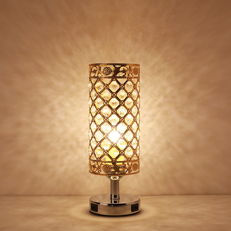 Frendorf | LustraTouch Tischlampe | Zylindrischer Metallschirm | USB-Ladefunktion & Touch-Schalter | Moderne 1-Licht LED Leuchte
