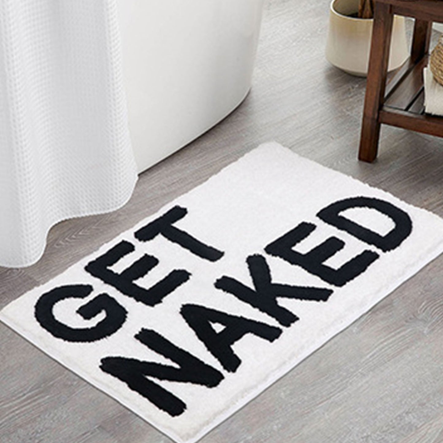Feblilac Get Naked Weiße Boden Badezimmermatte, 50x80cm Badezimmerteppich, Plüsch wasserabsorbierend, rutschfeste Toilettamatte, Kunst Badezimmermatten, Beste Badteppiche