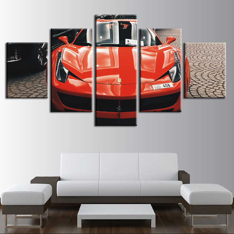 5-teiliges Front Close-Up Rotes klassisches Auto - Canvas Wandkunst Malerei