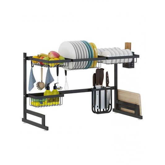 Frendorf | 34.6" Edelstahl schwarzes Geschirrabtropfgestell über der Küchenspüle, Geschirr und Besteck Abtropfregal