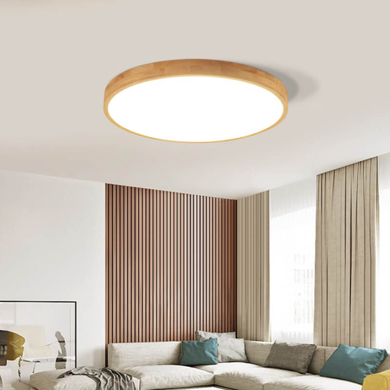 Frendorf | WoodGlow Runde LED Deckenleuchte | Ultra-Dünn | Massivholz | Skandinavisches Design für Wohnräume