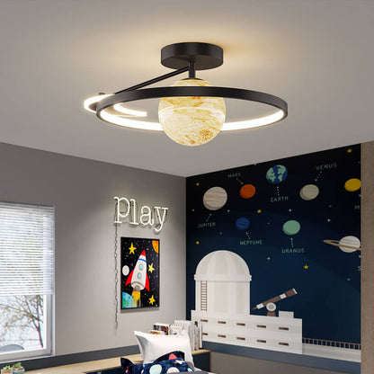Moderne LED-Deckenleuchte mit halbbündiger Montage im Weltraum-Planeten-Globus-Stil