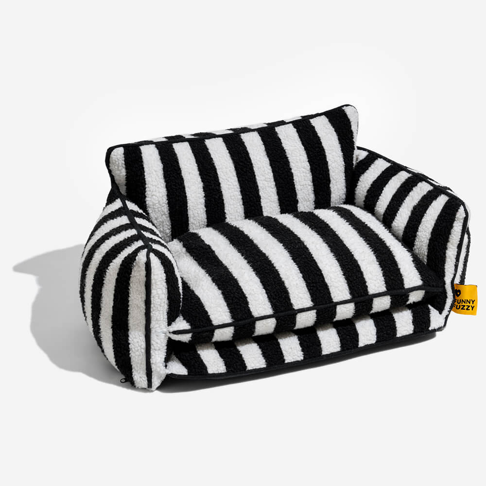Bettdecke - Trendy gestreifte Kunstlammwolle doppellagiges Hunde- und Katzensofa-Bett