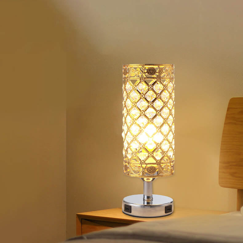 Frendorf | LustraTouch Tischlampe | Zylindrischer Metallschirm | USB-Ladefunktion & Touch-Schalter | Moderne 1-Licht LED Leuchte