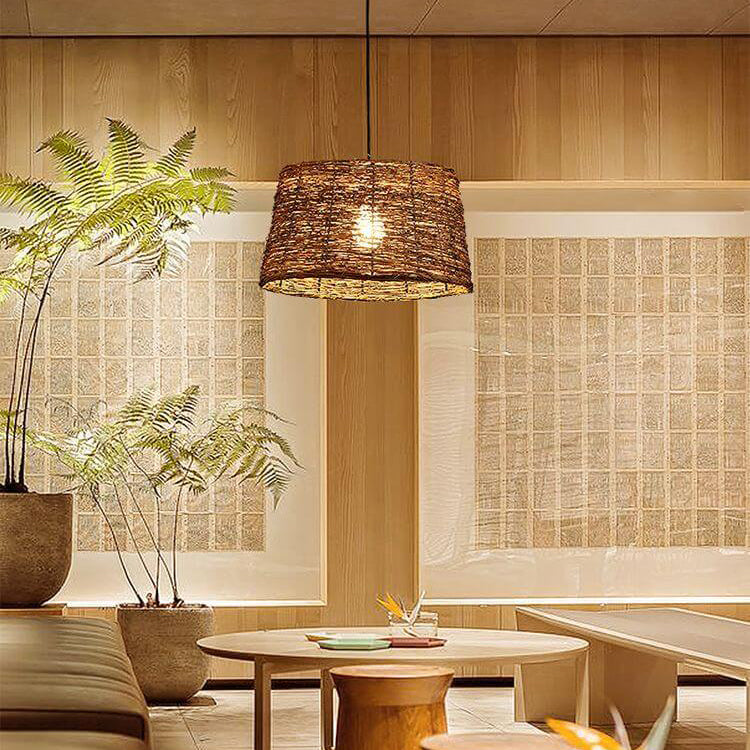 Frendorf | RattanDome Retro Pendelleuchte | Handgewebtes Rattan-Design | 1-Licht | Natürliche Wohnbeleuchtung