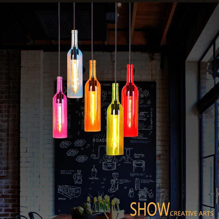 Frendorf | VinoLux Antik Glas Pendelleuchte | Weinflaschen Design | Vintage Beleuchtung für Esszimmer & Küche