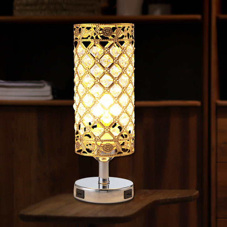 Frendorf | LustraTouch Tischlampe | Zylindrischer Metallschirm | USB-Ladefunktion & Touch-Schalter | Moderne 1-Licht LED Leuchte