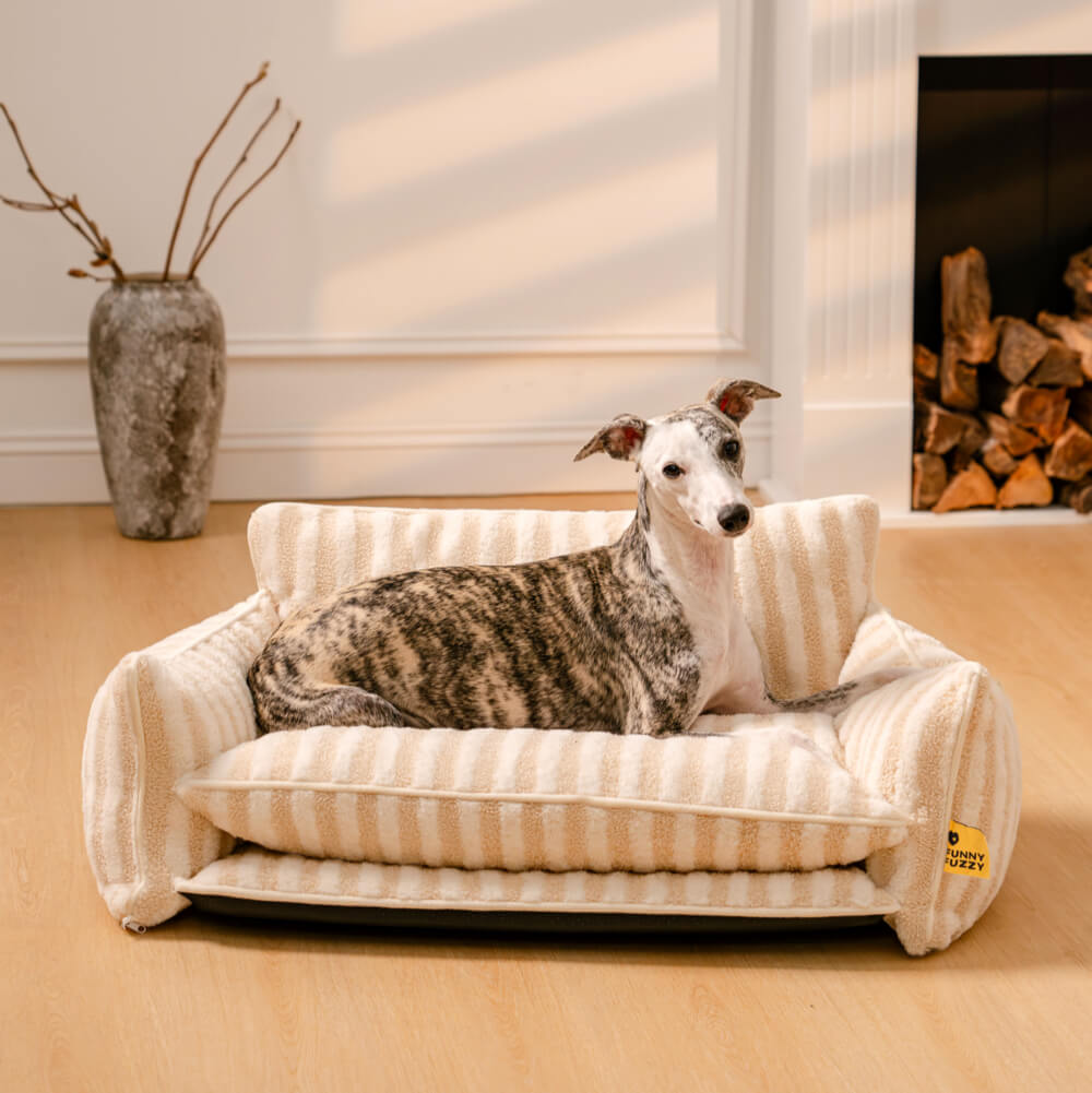 Bettdecke - Trendy gestreifte Kunstlammwolle doppellagiges Hunde- und Katzensofa-Bett