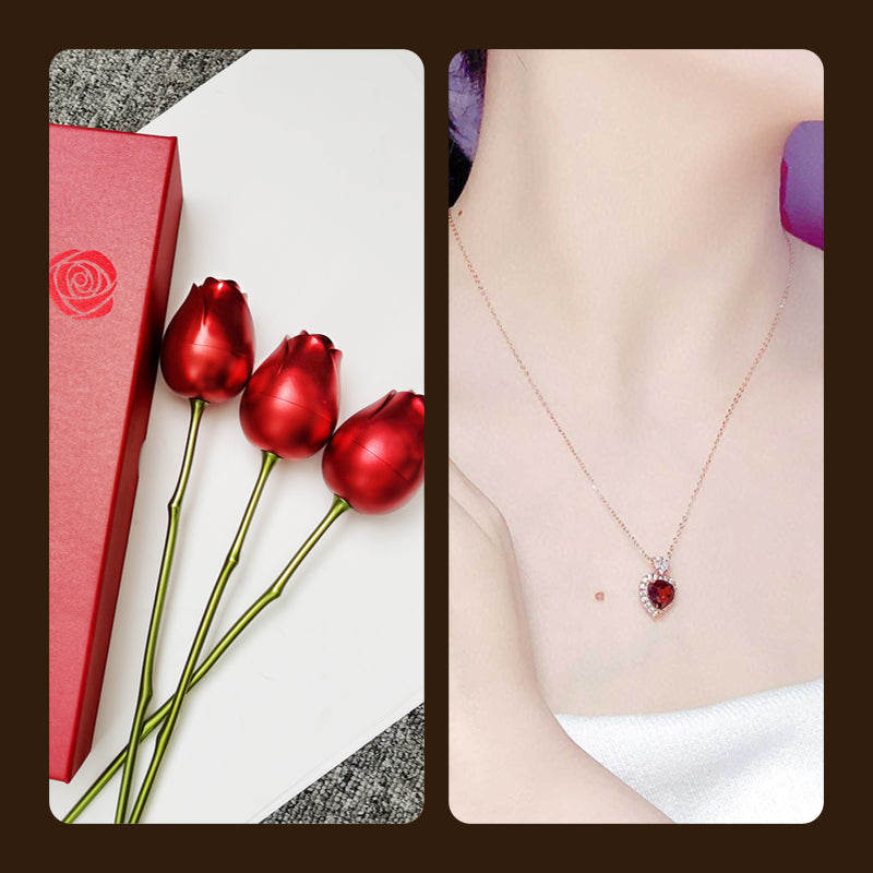 Frendorf | Blaue und rote Zirkonring-Halskette und Ohrringe Geschenkbox