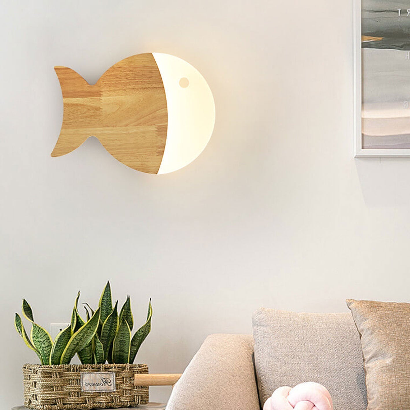 Frendorf | Fynnora Nordic Wandlampe | Eiche & Acryl | Minimalistisches Fisch-Design | LED Beleuchtung