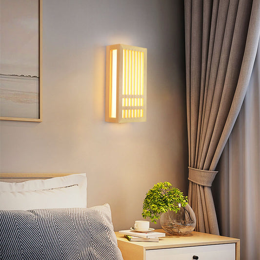 Frendorf | ZenWood Minimalist Japanische Wandlampe | Rechteckiges Design | LED 1-Licht | Warmes und Weißes Licht | Deko für Zuhause