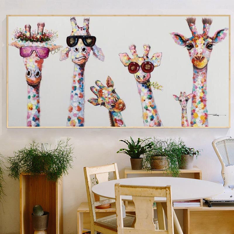 Cartoon-Giraffen - Leinwand Wandkunst Gemälde