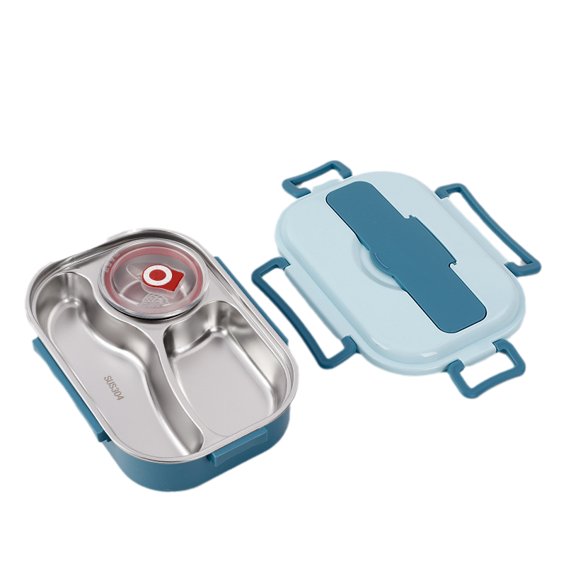 Frendorf | Thermo-Lunchbox aus Edelstahl – innen aus Edelstahl – 3 oder 4 Fächer mit Suppenschüssel – Wanduhr