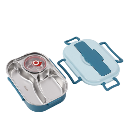 Frendorf | Thermo-Lunchbox aus Edelstahl – innen aus Edelstahl – 3 oder 4 Fächer mit Suppenschüssel – Wanduhr