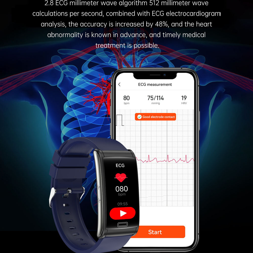 Frendorf | BCBEARSCOME BCE600 3-Kanal-EKG HRV Blutzucker Blutdruck Blutsauerstoff Schlaferkennung HD Bluetooth Smart Armband