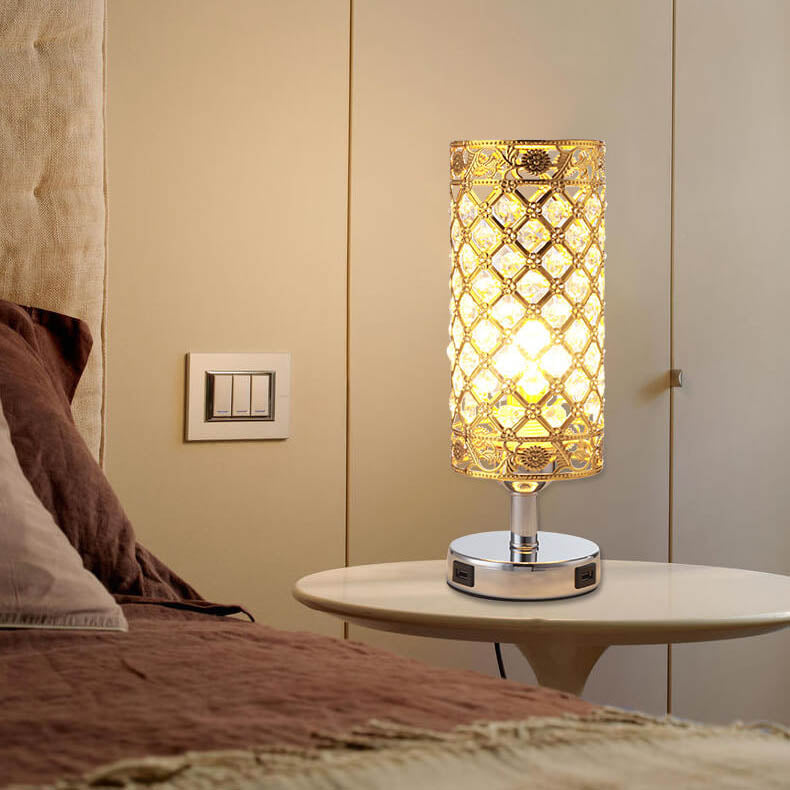 Frendorf | LustraTouch Tischlampe | Zylindrischer Metallschirm | USB-Ladefunktion & Touch-Schalter | Moderne 1-Licht LED Leuchte