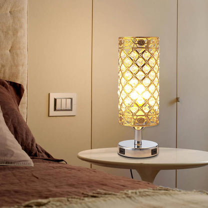 Frendorf | LustraTouch Tischlampe | Zylindrischer Metallschirm | USB-Ladefunktion & Touch-Schalter | Moderne 1-Licht LED Leuchte