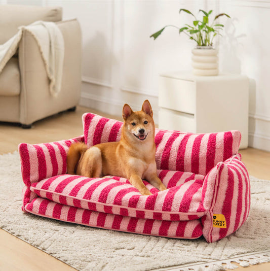 Bettdecke - Trendy gestreifte Kunstlammwolle doppellagiges Hunde- und Katzensofa-Bett