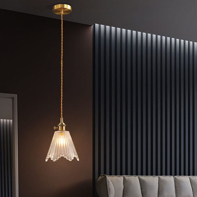 Frendorf | Bellux Glas Pendelleuchte | Modernes Glockenschirmdesign | Messingoptik | 1-flammig | Luxuriöse Beleuchtung