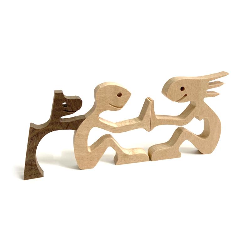 Frendorf | Haustierliebhaber Geschenke Holzskulptur Familie & Welpe Holzhandwerk Tischornamente