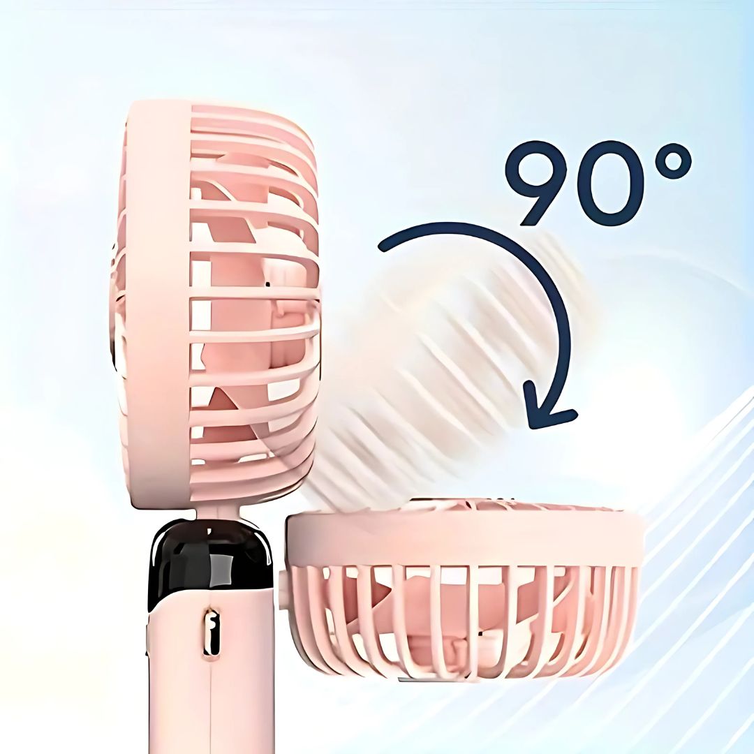 Frendorf | Wiederaufladbarer tragbarer Mini Ventilator | 5-Stufen, 90-Grad verstellbar & leise für Büro, Zuhause & den Außeneinsatz