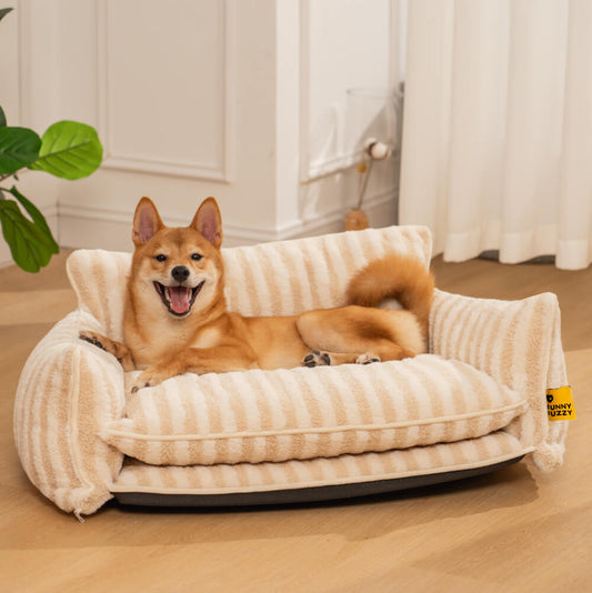 Bettdecke - Trendy gestreifte Kunstlammwolle doppellagiges Hunde- und Katzensofa-Bett