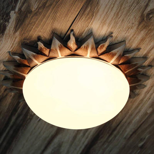 Frendorf | SolaraBowl Deckenleuchte | Vintage Glasschirm im Sonnen-Design | 1/3-Licht Flush-Mount Lampe | Elegante Beleuchtung